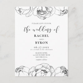 Svartvit peonier elegant bröllop inbjudan