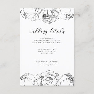 Svartvit peonium bröllop-kort tilläggskort