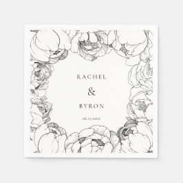 Svartvit peonium bröllop papper napkin pappersservett