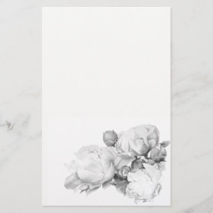 Svartvit peony-elegant blommigt vattenfärgsdel brevpapper