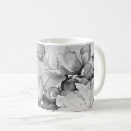 Svartvit peony-elegant blommigt vattenfärgsdel kaffemugg