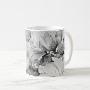 Svartvit peony-elegant blommigt vattenfärgsdel kaffemugg