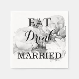 Svartvit peony-elegant blommigt vattenfärgsdel pappersservett