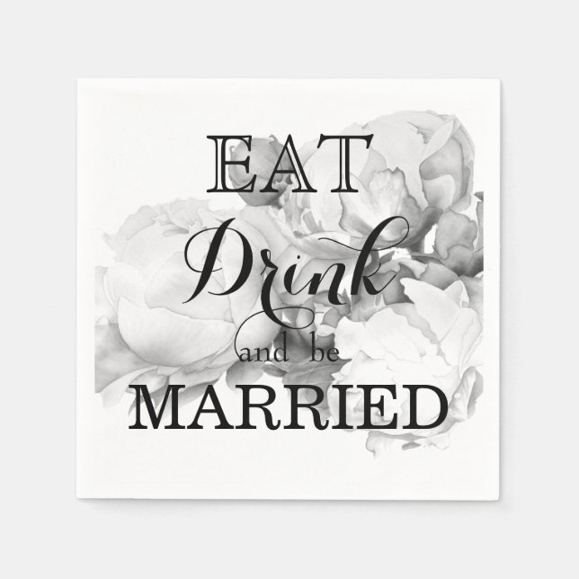 Svartvit peony-elegant blommigt vattenfärgsdel pappersservett (Framsidan)