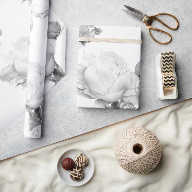 Svartvit peony-elegant blommigt vattenfärgsdel presentpapper (Hantverk)