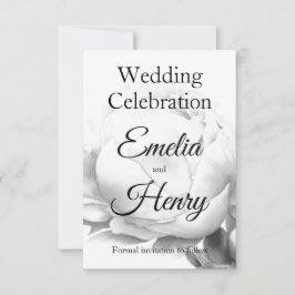 Svartvit peony-elegant blommigt vattenfärgsdel spara datumet