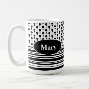 Svartvit Personlig Dot Mönster & Rand Kaffemugg