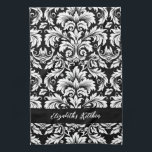 Svartvit personlig Elegant Damask Kökshandduk<br><div class="desc">Ett svart och vitt dammmönster i elegant dekorerar kökshandduken. Anpassa det med ditt namn. Designad av Blackberry Boulevard.</div>