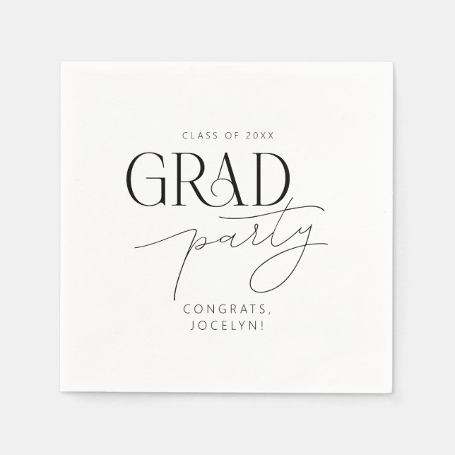 Svartvit Personlig, minimalistisk Grad Party Pappersservett (Framsidan)