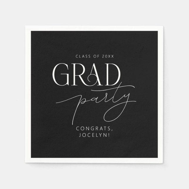 Svartvit Personlig, minimalistisk Grad Party Pappersservett (Framsidan)