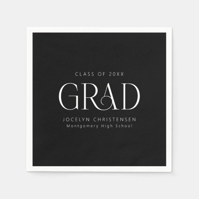 Svartvit Personlig, minimalistisk Grad Party Pappersservett (Framsidan)
