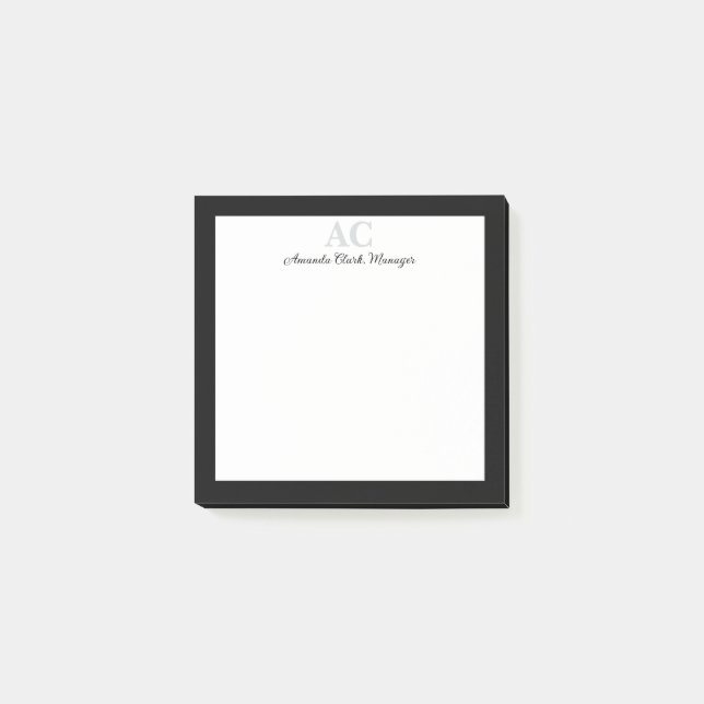 Svartvit Personlig Monogram Namn Post-it Block (Framsida)