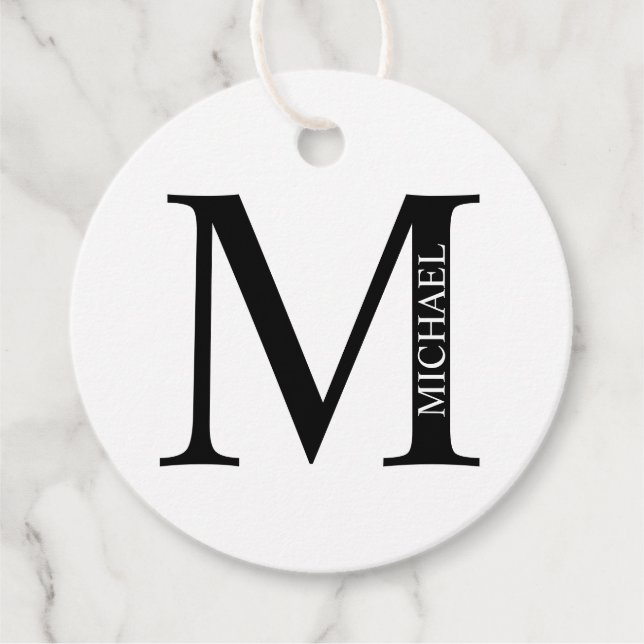 Svartvit Personlig Monogram och Namn Fav Gåvor Etiketter (Framsida)