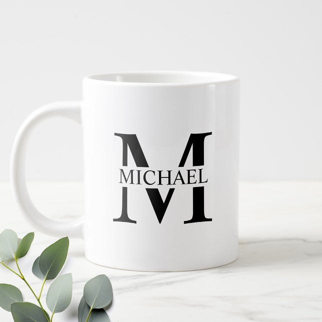 Svartvit Personlig Monogram och Namn Jumbo Mugg (Skapare uppladdad)