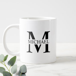 Svartvit Personlig Monogram och Namn Jumbo Mugg