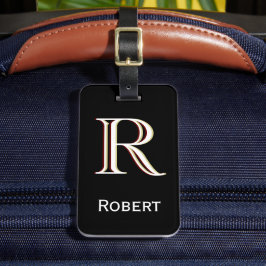 Svartvit personlig namn i monogram bagagebricka