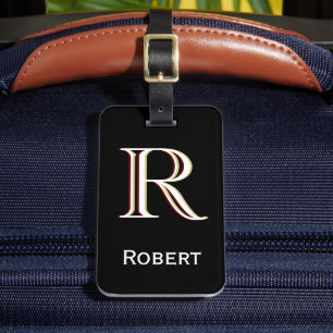 Svartvit personlig namn i monogram bagagebricka