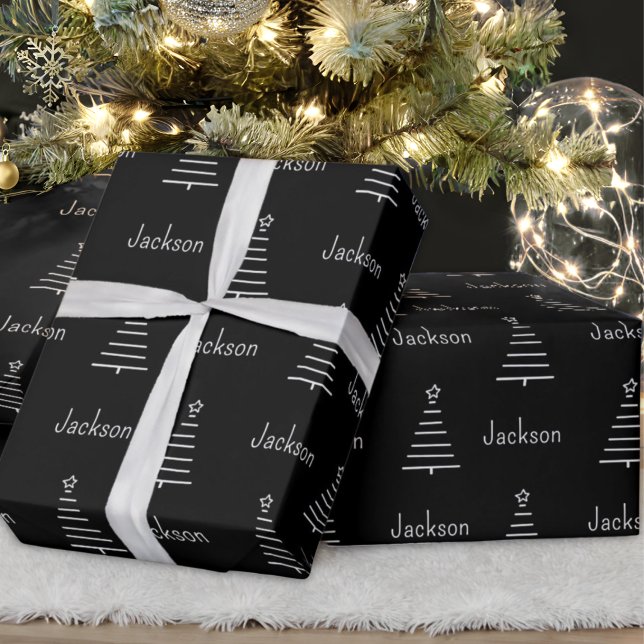 Svartvit personlig Namn Julgran Presentpapper (Skapare uppladdad)