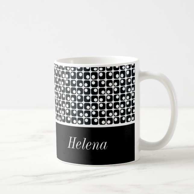 Svartvit Personlig, Retro-fyrkanter Mönster Kaffemugg (Höger)