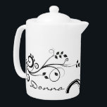 Svartvit Personlig Tea Pot<br><div class="desc">Slimmad svart och vit personlig T-kruka med söt löv gren.</div>