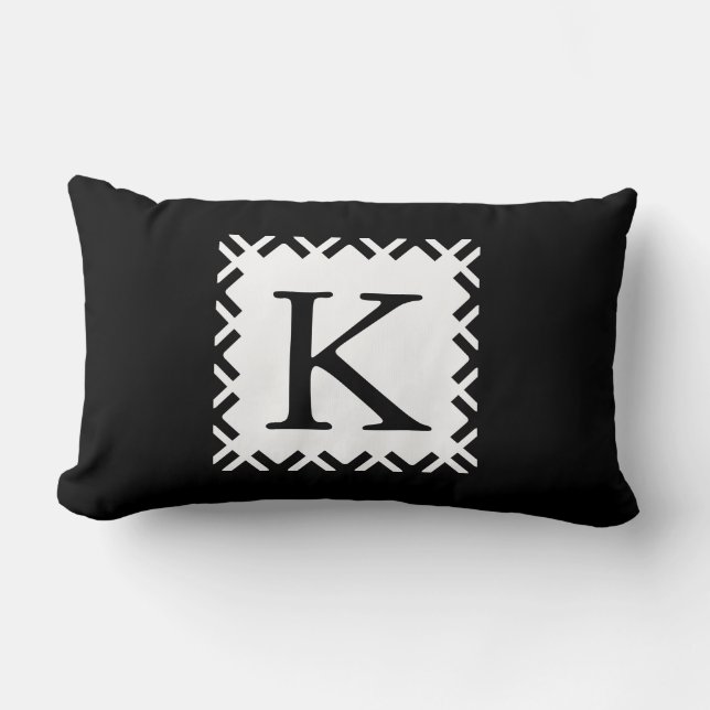 Svartvit personligMonogram Lumbarkudde (Framsida)