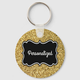 Svartvit personligram för guld- glitter nyckelring
