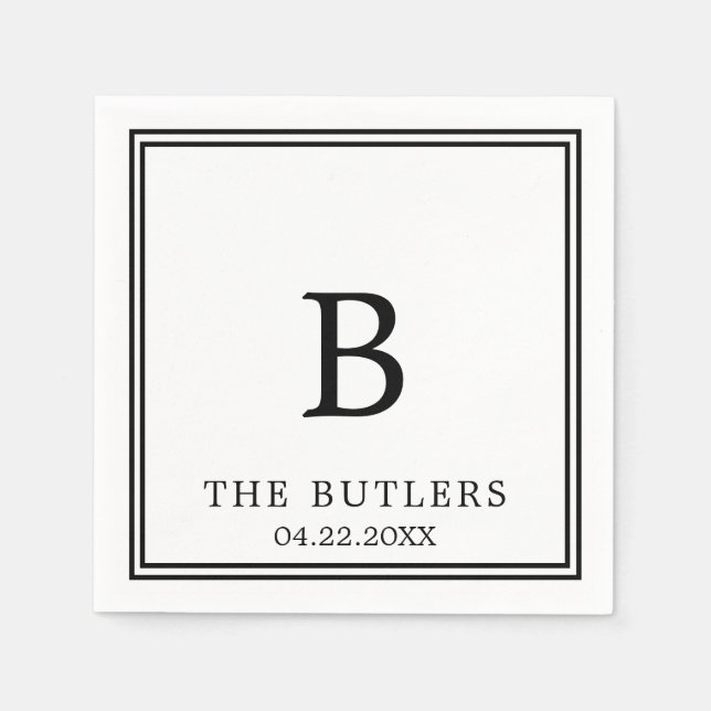 Svartvit Personligt bröllp-cocktail-Napkins Pappersservett (Framsidan)