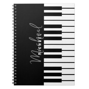 Svartvit Piano Tangentbord Monogram Anteckningsbok