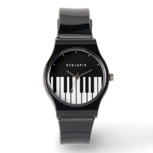 Svartvit Piano Tangentbord Monogram Armbandsur