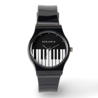 Svartvit Piano Tangentbord Monogram Armbandsur
