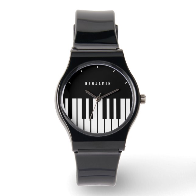 Svartvit Piano Tangentbord Monogram Armbandsur (Framsida)