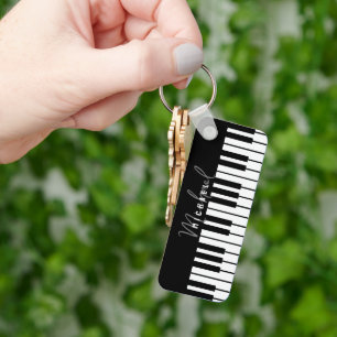 Svartvit Piano Tangentbord Monogram Nyckelring