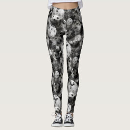 Svartvit Pickleball mönsterdamasker Leggings