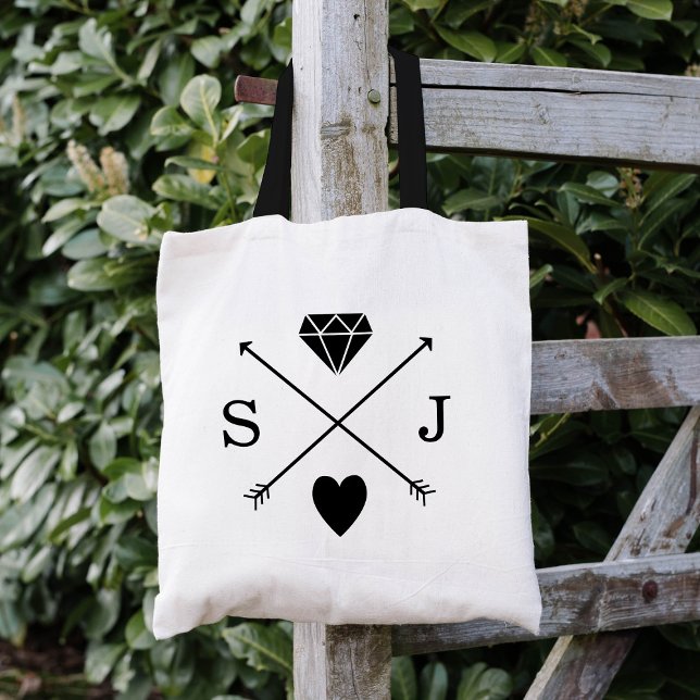 Svartvit pil Bröllop Monogram Tygkasse (Skapare uppladdad)