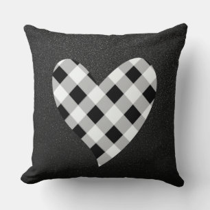 Svartvit Play Heart Dekorativ kudde