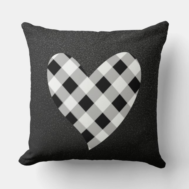 Svartvit Play Heart Dekorativ kudde (Framsida)