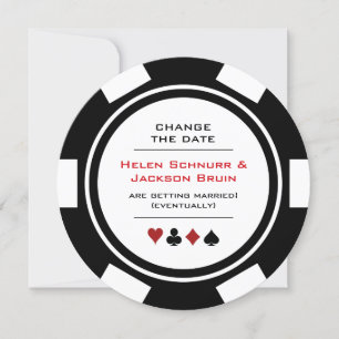 Svartvit Poker Chip Bröllop ändrar datum