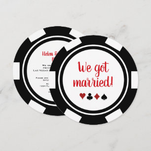 Svartvit Poker Chip Bröllop Elopement Announce Inbjudningar