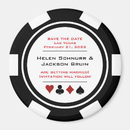 Svartvit Poker Chip Bröllop spara datum Magnet