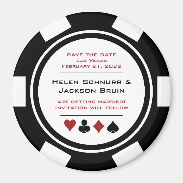 Svartvit Poker Chip Bröllop spara datum Magnet (Framsidan)