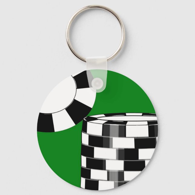 Svartvit poker chip på grönt nyckelring (Framsida)