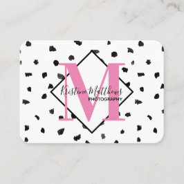 Svartvit polka - Anpassningsbar Monogram/inledande Visitkort