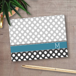 Svartvit polka Dot Mönster Blue Monogram Post-it Block