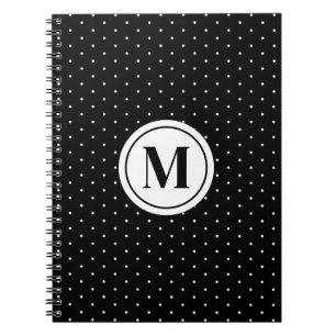 Svartvit polka Dot Mönster Monogram Anteckningsbok