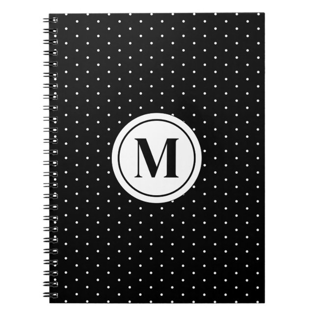 Svartvit polka Dot Mönster Monogram Anteckningsbok (Framsidan)