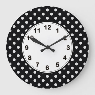 Svartvit polka Dot Mönster Stor Klocka
