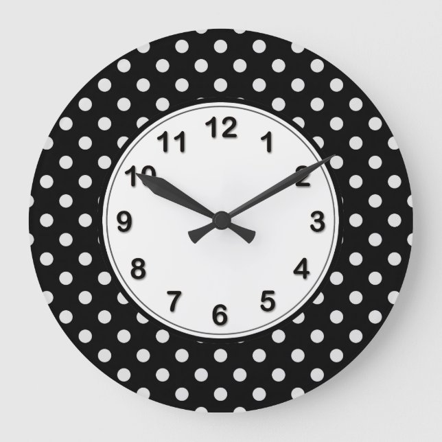 Svartvit polka Dot Mönster Stor Klocka (Framsida)