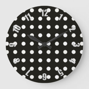Svartvit polka Dot Mönster Stor Klocka