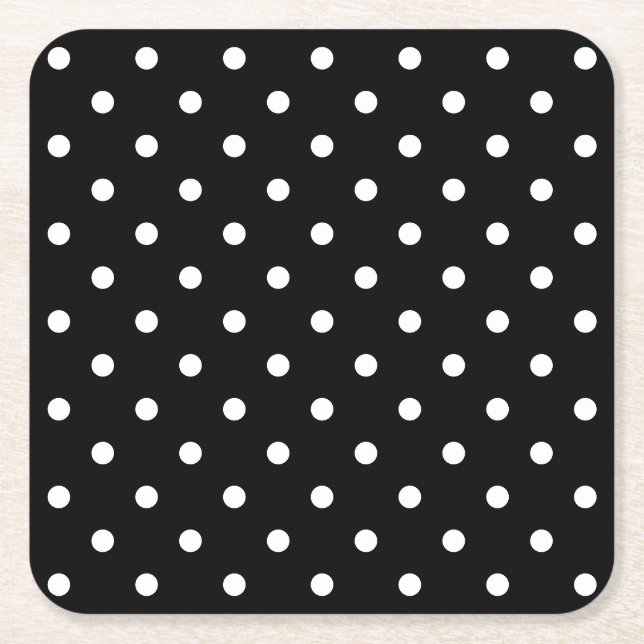 Svartvit polka Dot Mönster Underlägg Papper Kvadrat (Framsidan)