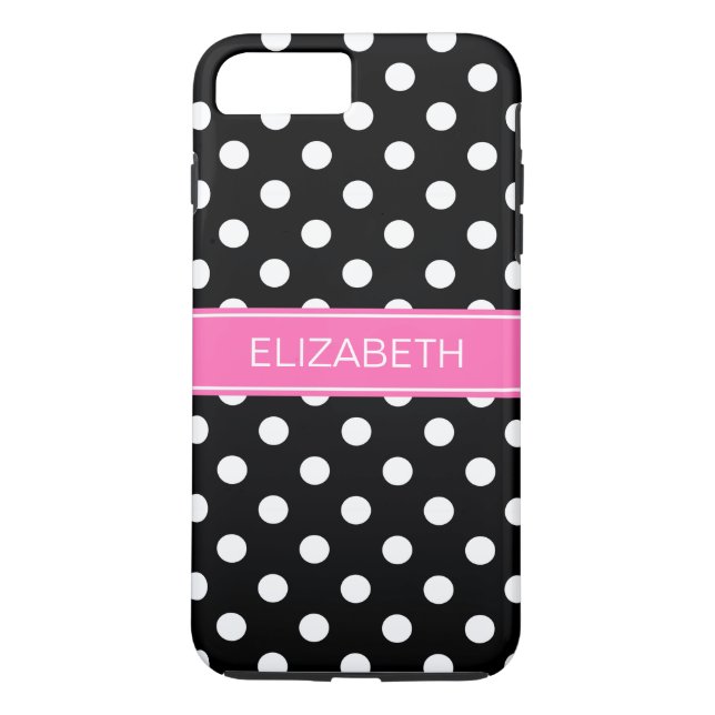 Svartvit Polka dots #2 Shock rosa Namn Monogram Case-Mate iPhone Skal (Baksida)